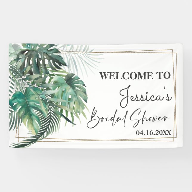 Tropical palm greenery gold bridal shower Backdrop Banner (Horizontal)