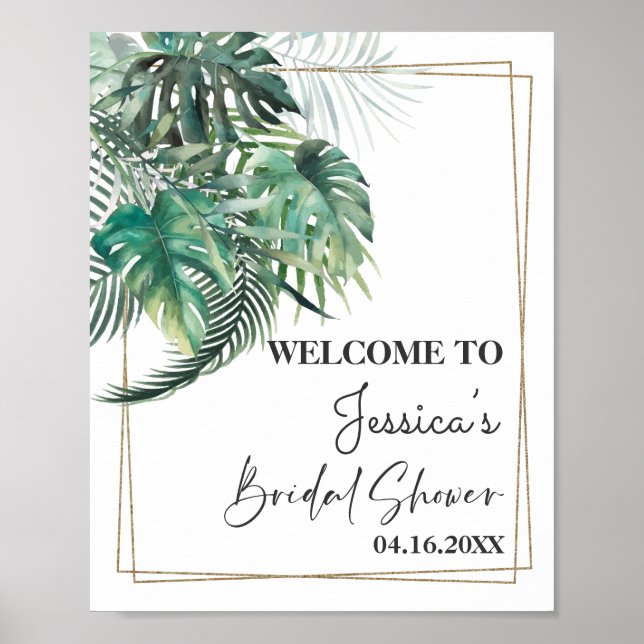 Tropical palm greenery gold bridal shower Welcome Poster (Front)