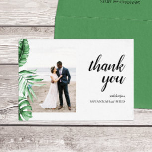 Tropical Palm Greenery Photo Thank You Flat Card