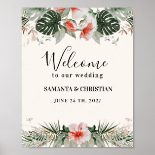 Tropical Palm   Greenery Wedding Welcome Sign