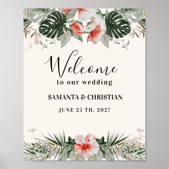 Tropical Palm | Greenery Wedding Welcome Sign (Front)