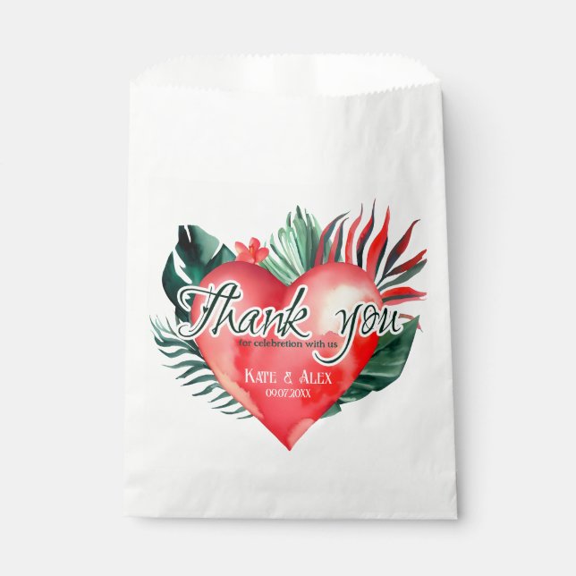 Tropical Palm Heart Thank You Wedding Favour Bag (Front)