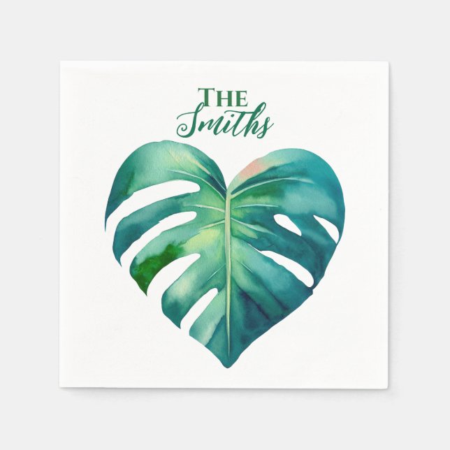 Tropical Palm Heart Wedding Napkin (Front)