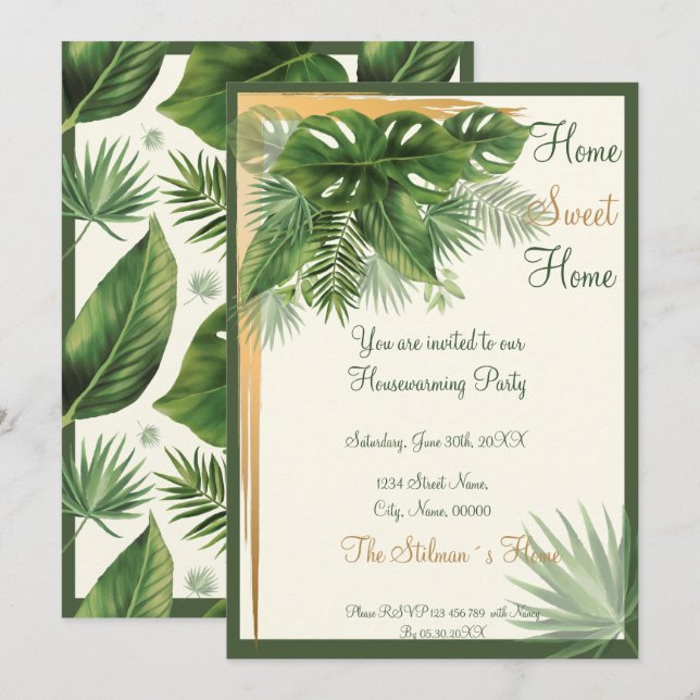 Tropical Palm Housewarming Party Invitation (Front/Back)