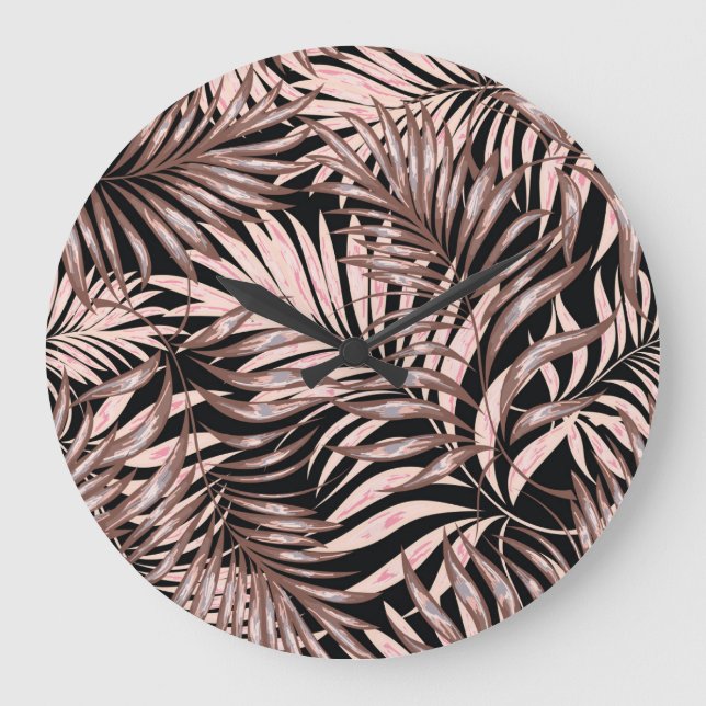 Tropical Palm: Jungle Floral Pattern. Large Clock (Front)