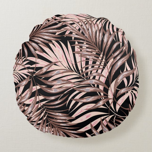 Tropical Palm: Jungle Floral Pattern. Round Cushion (Front)