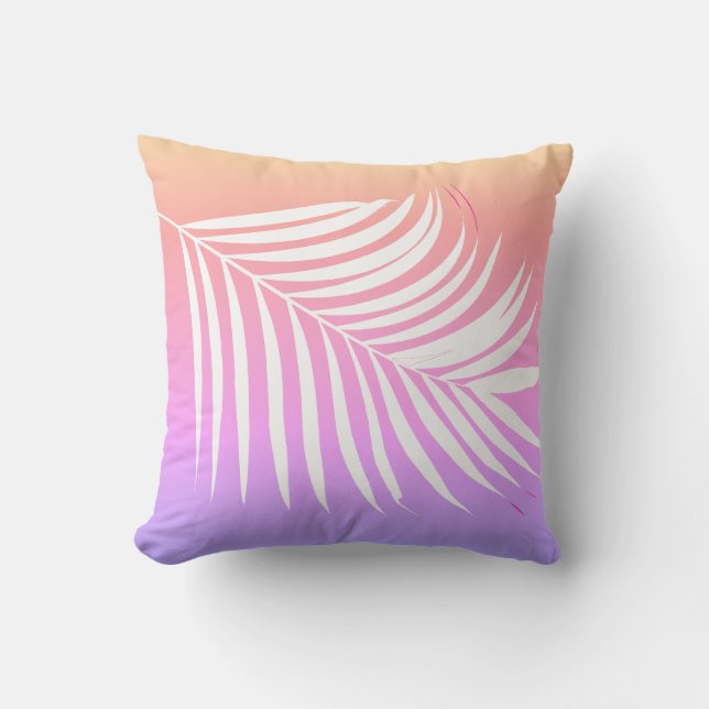 Tropical Palm Leaf Art Pink Orange Girly Gift 2025 Cushion (Front)