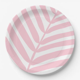 Tropical Palm Leaf Baby Pink Paper Plate