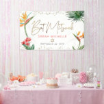 Tropical Palm Leaf Bat Mitzvah Gold Script Welcome Banner<br><div class="desc">Be proud, rejoice and showcase this milestone of your favourite Bat Mitzvah! Hang up this stunning, modern, stylish, personalised banner to add to her special day. Stylish, stunning, colourful, tropical watercolor birds of paradise flowers, faux gold handwritten script, Star of David and glitter dots, along with dark rose pink and...</div>