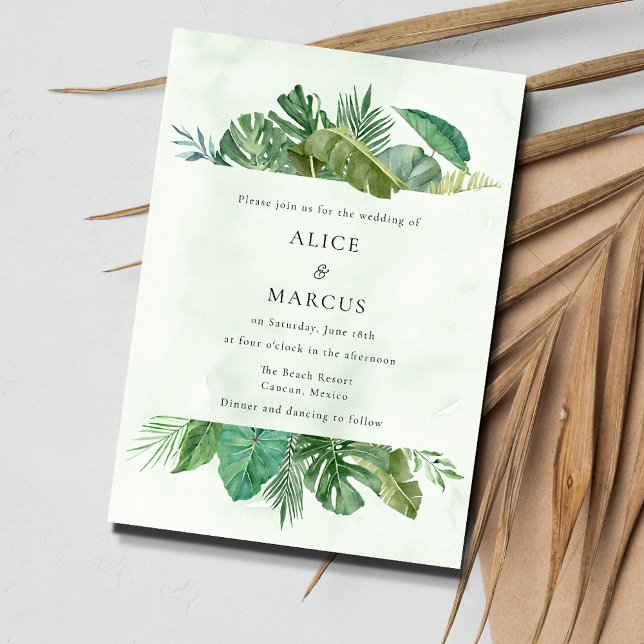 Tropical Palm Leaf Beach Destination Wedding Invitation (Tropical Palm Beach Wedding Invitation)