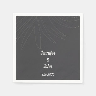 Tropical Palm Leaf Beach Wedding Grey Grey White Napkin