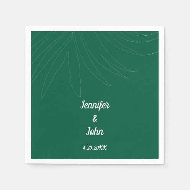 Tropical Palm Leaf Beach Wedding Hunter Green Cute Napkin (Front)