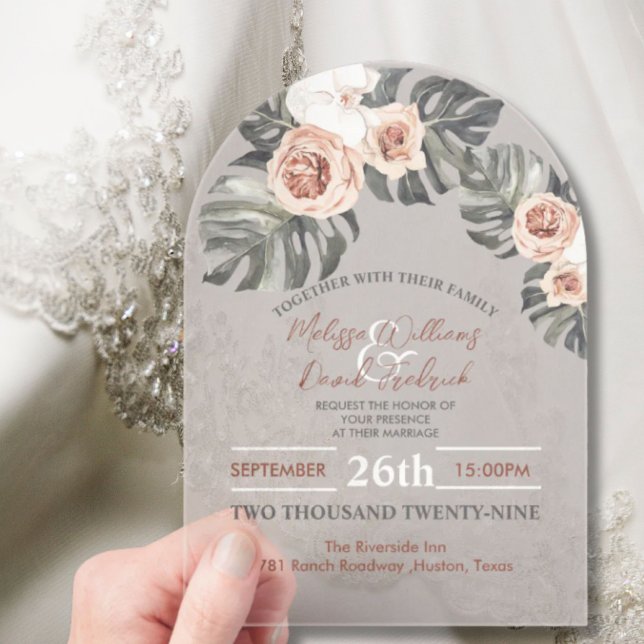 Tropical Palm Leaf Botanical Boho Chic Wedding Acrylic Invitations (Tropical Palm Leaf Botanical Boho Chic Wedding Acrylic Invitations)