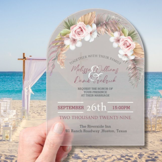 Tropical Palm Leaf Botanical Boho Chic Wedding Acrylic Invitations (Tropical Palm Leaf Botanical Boho Chic Wedding Acrylic Invitations)