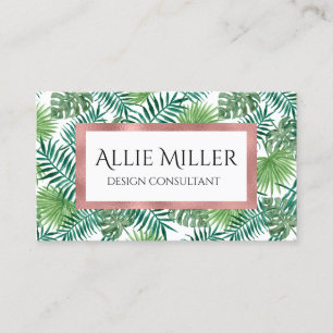 Tropical Palm Leaf Botanical Faux Rose Gold Business Card