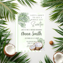 Tropical Palm Leaf & Coconut Shower Invitation