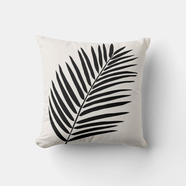 Tropical Palm Leaf Cream White And Black Cushion (Front)