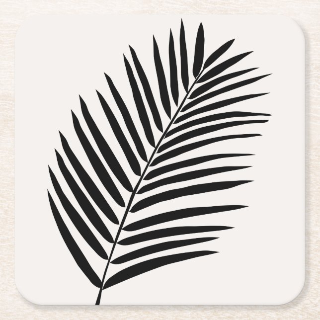 Tropical Palm Leaf Cream White And Black Square Paper Coaster (Front)