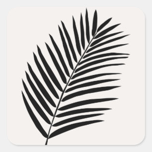 Tropical Palm Leaf Cream White And Black Square Sticker