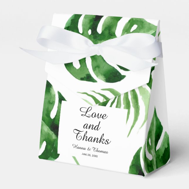 Tropical Palm Leaf Destination Wedding Favour Box (Front Side)