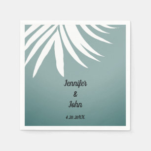 Tropical Palm Leaf Dusty Blue White Trendy Wedding Napkin