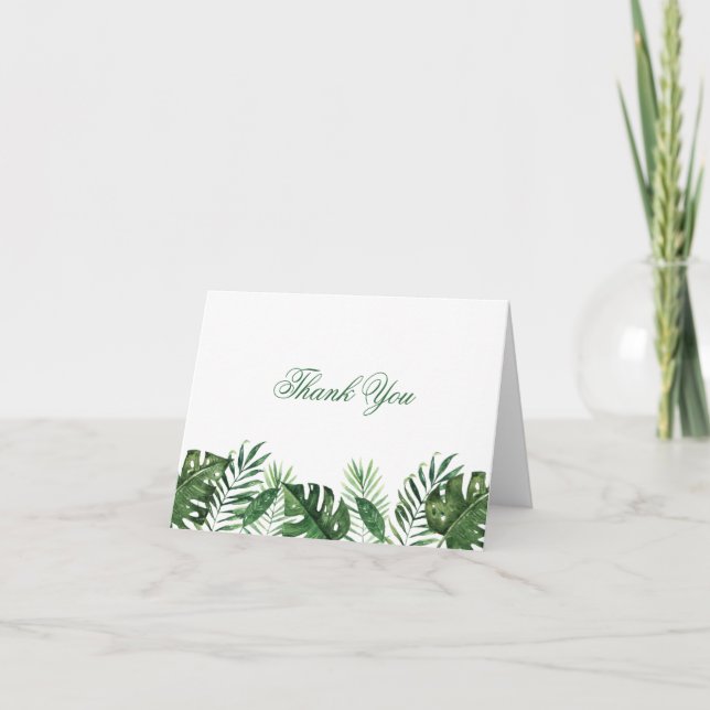 Tropical Palm Leaf Folded Thank You Cards (Front)