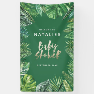 Tropical palm leaf & gold script baby shower banner