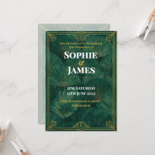 Tropical Palm Leaf Green Art Deco Wedding Invitation