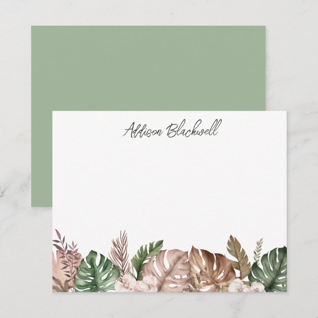 Tropical Palm Leaf Green Blush Pink Card (Front/Back)
