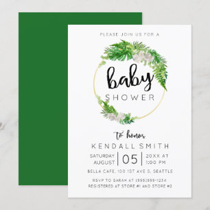 Tropical Palm Leaf Greenery Baby Shower Invitation