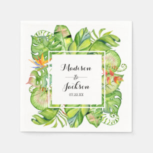 Tropical Palm Leaf Island Wreath Monogram Wedding Napkin
