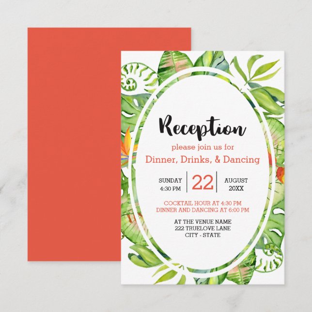 Tropical Palm Leaf Island Wreath Wedding Reception Invitation (Front/Back)