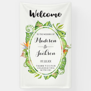 Tropical Palm Leaf Island Wreath Wedding Welcome Banner