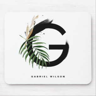 Tropical Palm Leaf Letter G Monogram Personalised Mouse Mat