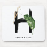 Tropical Palm Leaf Letter H Monogram Personalised Mouse Mat<br><div class="desc">Customisable letter H monogram mousepad featuring watercolor tropical palm leaf,  faux gold foil leaf and black watercolor brush accents. Personalise this tropical monogram mousepad by your name or other details. This boho letter H monogram mousepad will be perfect as a gift. Other letters are available.</div>