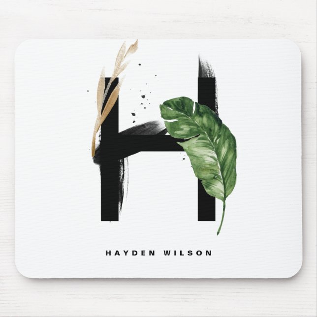 Tropical Palm Leaf Letter H Monogram Personalised Mouse Mat (Front)