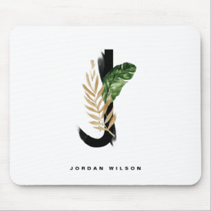 Tropical Palm Leaf Letter J Monogram Personalized Mouse Mat