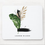 Tropical Palm Leaf Letter L Monogram Personalised Mouse Mat<br><div class="desc">Customisable letter L monogram mousepad featuring watercolor tropical palm leaf,  faux gold foil leaf and black watercolor brush accents. Personalise this tropical monogram mousepad by your name or other details. This boho letter L monogram mousepad will be perfect as a gift. Other letters are available.</div>