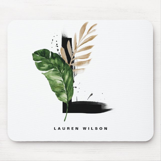 Tropical Palm Leaf Letter L Monogram Personalised Mouse Mat (Front)