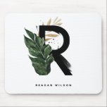 Tropical Palm Leaf Letter R Monogram Personalized Mouse Mat<br><div class="desc">Customizable letter R monogram mousepad featuring watercolor tropical palm leaf,  faux gold foil leaf and black watercolor brush accents. Personalize this tropical monogram mousepad by your name or other details. This boho letter R monogram mousepad will be perfect as a gift. Other letters are available.</div>