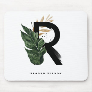 Tropical Palm Leaf Letter R Monogram Personalized Mouse Mat