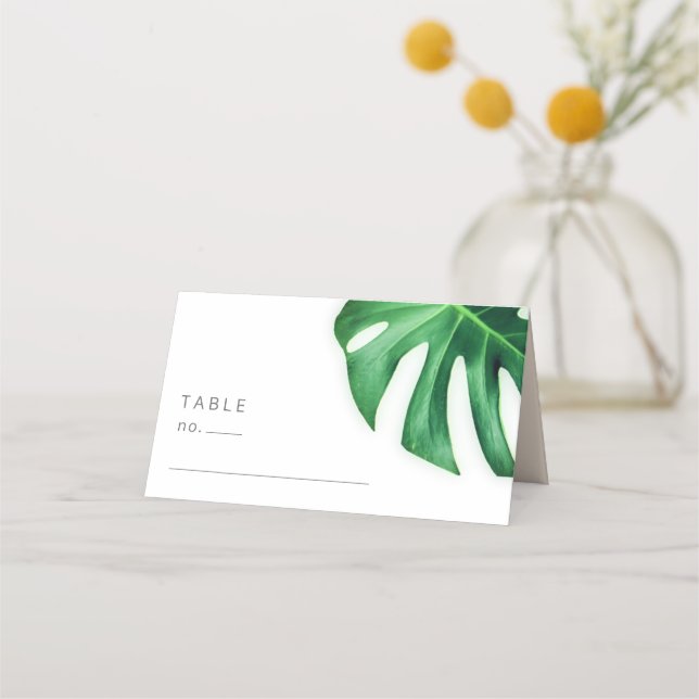 Tropical Palm Leaf Minimalist Place Card (Front)