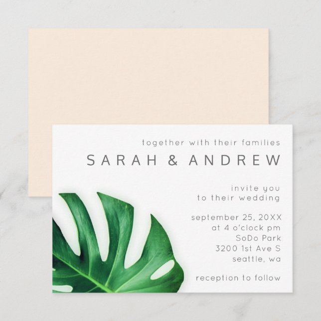 Tropical Palm Leaf Minimalist Wedding Invitation (Front/Back)