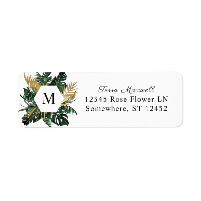 Tropical Palm Leaf Monogram Return Address (Front)
