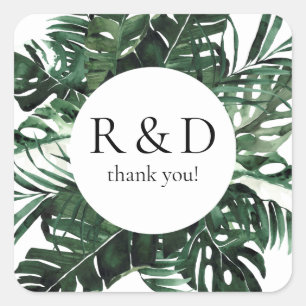 Tropical Palm Leaf Monogram -   Square Sticker