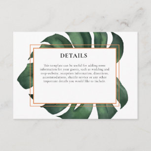 Tropical Palm Leaf Monstera Accommodation  Enclosure Card