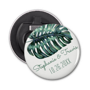Tropical Palm Leaf Monstera Save the Date Magnet Bottle Opener