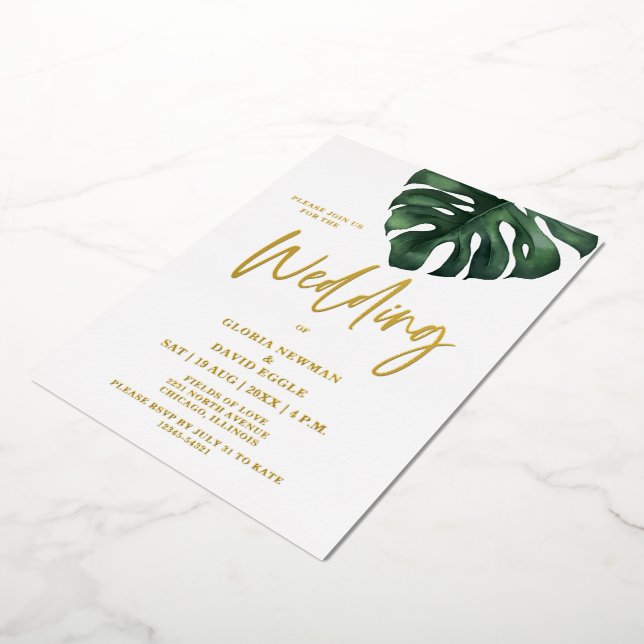 Tropical Palm Leaf  Monstera Wedding Gold (Rotated)