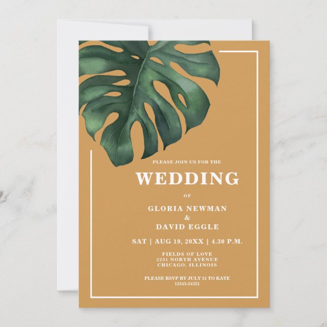 Tropical Palm Leaf Monstera Wedding Invitation (Front)