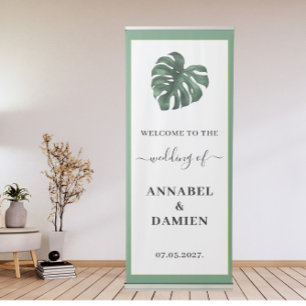 Tropical Palm Leaf Monstera Welcome Wedding Retractable Banner